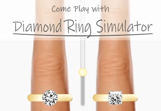 Screenshot of diamond size simulator comparing 1ct round vs 1ct princess