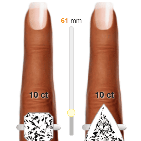 Image of the size comparison between 10ct Radiant and 10ct Trillion