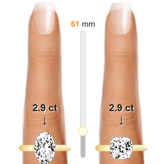 Image of the size comparison between 2.9ct Oval and 2.9ct Cushion
