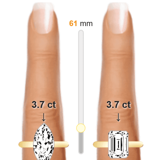 Image of the size comparison between 3.7ct Marquise and 3.7ct Emerald