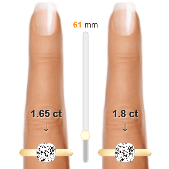 Image of the size comparison between 1.65ct Cushion and 1.8ct Cushion