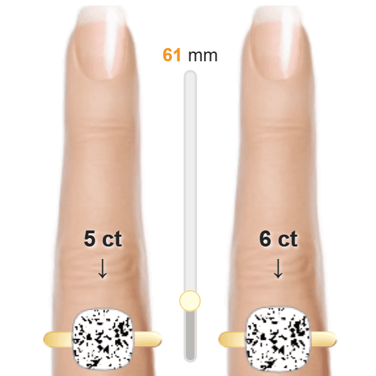 Image of the size comparison between 5ct Cushion and 6ct Cushion