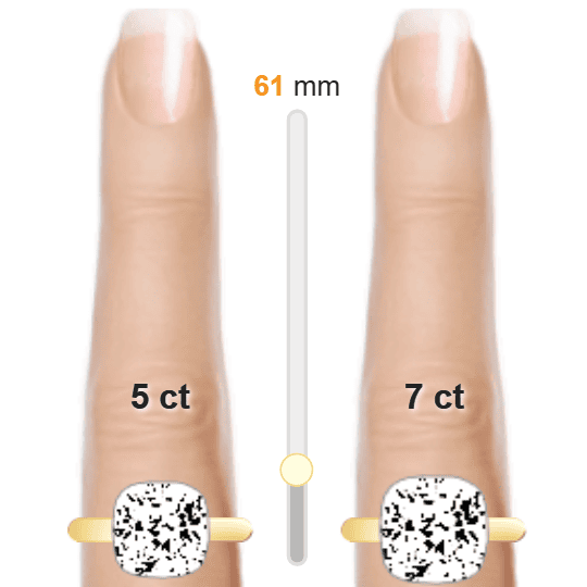 Image of the size comparison between 5ct Cushion and 7ct Cushion