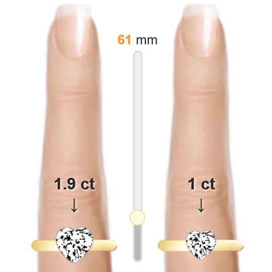 Image of the size comparison between 1.9ct Heart and 1ct Heart