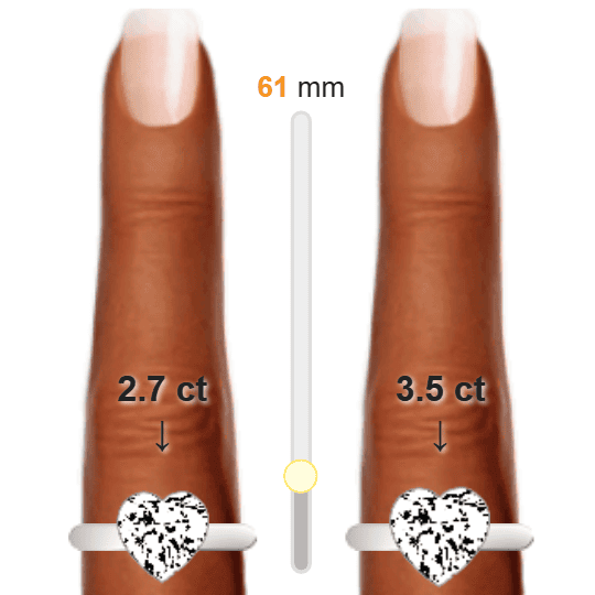 Image of the size comparison between 2.7ct Heart and 3.5ct Heart