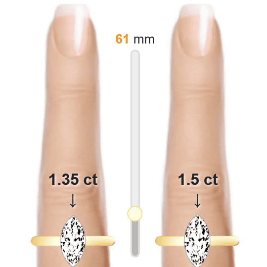 Image of the size comparison between 1.35ct Marquise and 1.5ct Marquise
