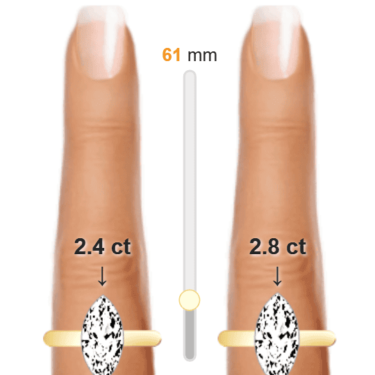Image of the size comparison between 2.4ct Marquise and 2.8ct Marquise