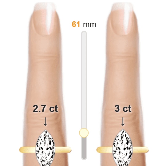 Image of the size comparison between 2.7ct Marquise and 3ct Marquise