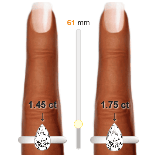Image of the size comparison between 1.45ct Pear and 1.75ct Pear