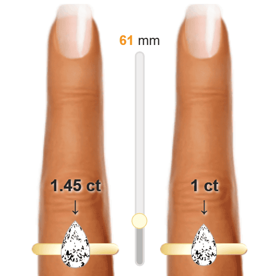 Image of the size comparison between 1.45ct Pear and 1ct Pear