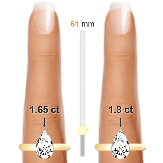 Image of the size comparison between 1.65ct Pear and 1.8ct Pear