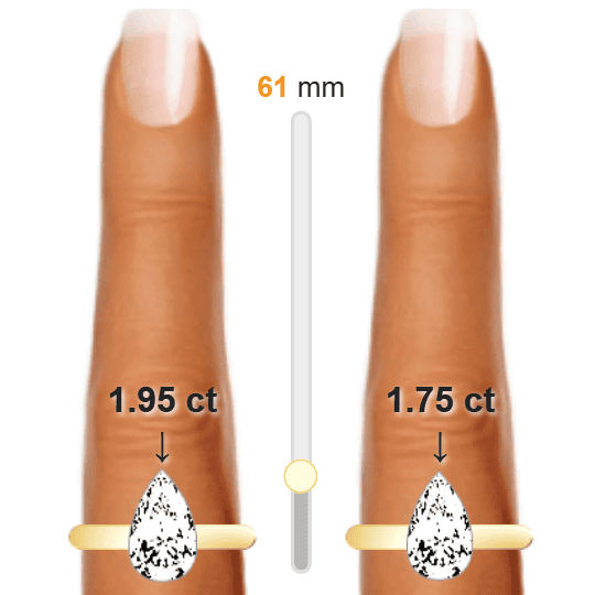 Image of the size comparison between 1.95ct Pear and 1.75ct Pear