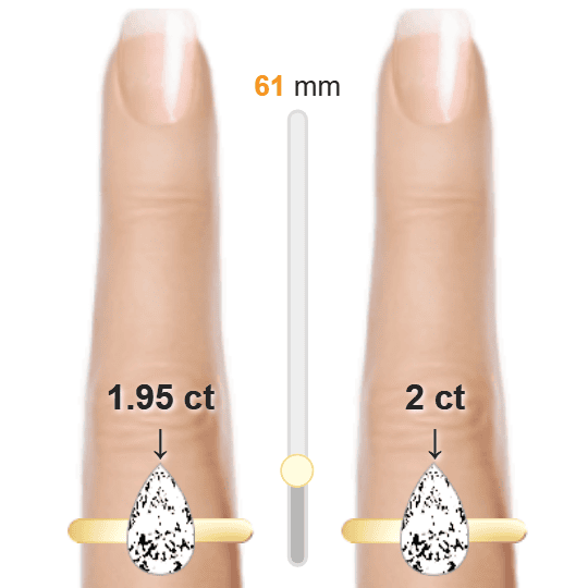 Image of the size comparison between 1.95ct Pear and 2ct Pear