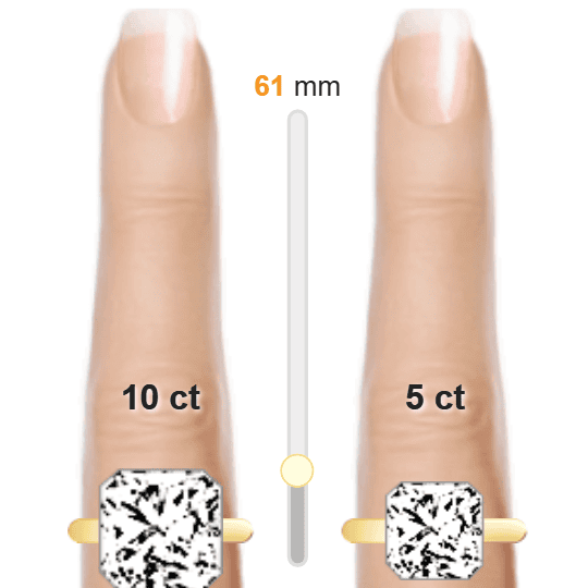 Image of the size comparison between 10ct Radiant and 5ct Radiant