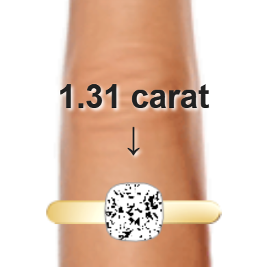 1.31ct cushion diamond (6.38&times;6.38mm) shown on ring and finger