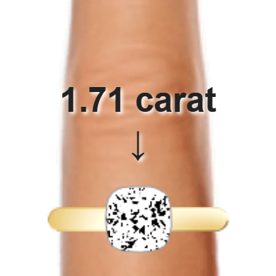 1.71ct cushion diamond (6.97×6.97mm) shown on ring and finger