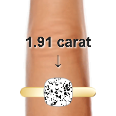 1.91ct cushion diamond (7.23×7.23mm) shown on ring and finger