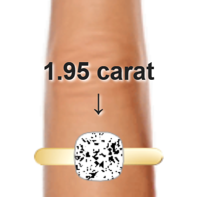 1.95ct cushion diamond (7.28×7.28mm) shown on ring and finger