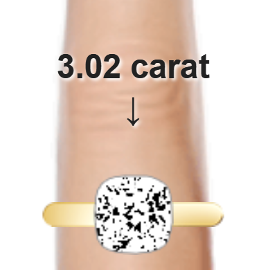 3.02ct cushion diamond (8.42×8.42mm) shown on ring and finger