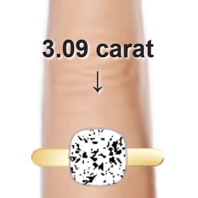 3.09ct cushion diamond (8.49&times;8.49mm) shown on ring and finger