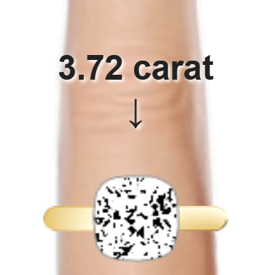 3.72ct cushion diamond (9.03×9.03mm) shown on ring and finger