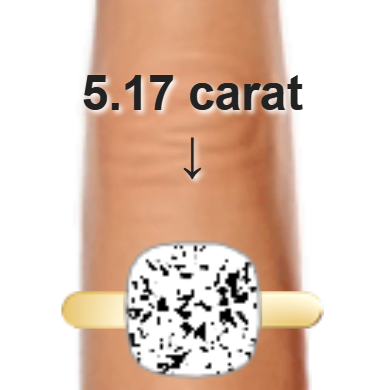 5.17ct cushion diamond (10.07×10.07mm) shown on ring and finger