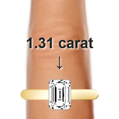 1.31ct emerald diamond (7.32×5.42mm) shown on ring and finger