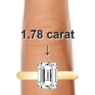 1.78ct emerald diamond (8.1×6mm) shown on ring and finger