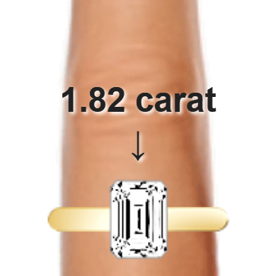 1.82ct emerald diamond (8.15&times;6.04mm) shown on ring and finger