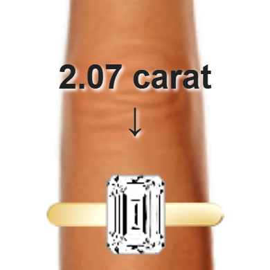 2.07ct emerald diamond (8.52&times;6.31mm) shown on ring and finger