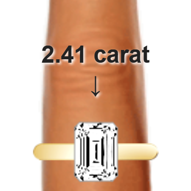 2.41ct emerald diamond (8.96×6.64mm) shown on ring and finger