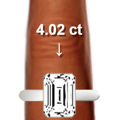 4.02ct emerald diamond (10.62×7.87mm) shown on ring and finger