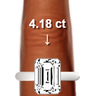 4.18ct emerald diamond (10.76×7.97mm) shown on ring and finger
