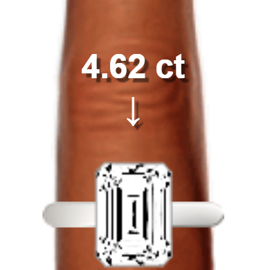 4.62ct emerald diamond (11.12&times;8.24mm) shown on ring and finger