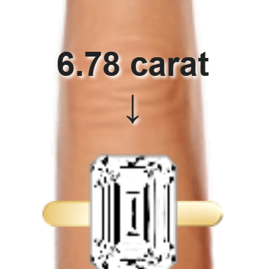 6.78ct emerald diamond (12.65&times;9.37mm) shown on ring and finger