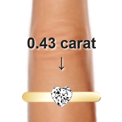 0.43ct heart diamond (4.95×4.95mm) shown on ring and finger