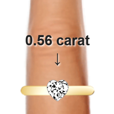 0.56ct heart diamond (5.41×5.41mm) shown on ring and finger