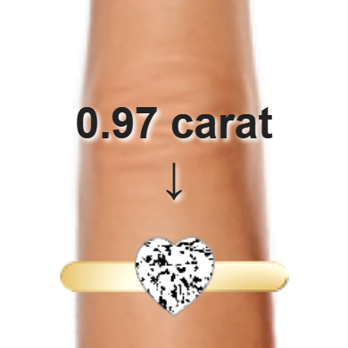 0.97ct heart diamond (6.5×6.5mm) shown on ring and finger