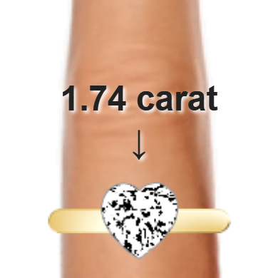 1.74ct heart diamond (7.89×7.89mm) shown on ring and finger
