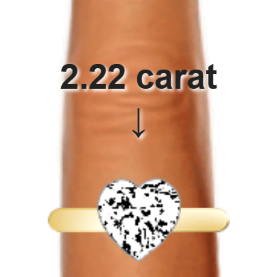 2.22ct heart diamond (8.56×8.56mm) shown on ring and finger