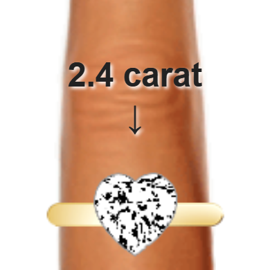 2.4ct heart diamond (8.78&times;8.78mm) shown on ring and finger