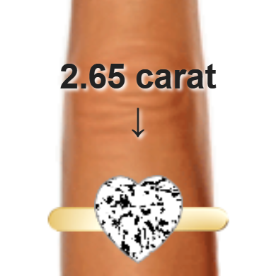 2.65ct heart diamond (9.08×9.08mm) shown on ring and finger