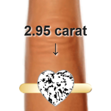 2.95ct heart diamond (9.41×9.41mm) shown on ring and finger