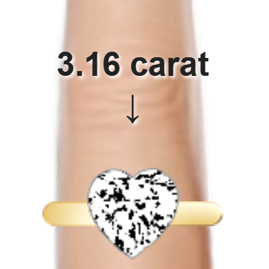 3.16ct heart diamond (9.63&times;9.63mm) shown on ring and finger