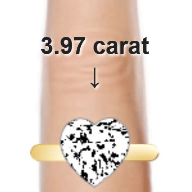 3.97ct heart diamond (10.39&times;10.39mm) shown on ring and finger