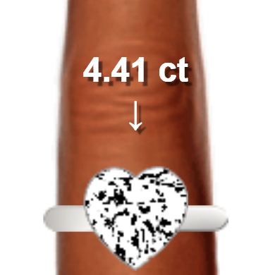 4.41ct heart diamond (10.76&times;10.76mm) shown on ring and finger