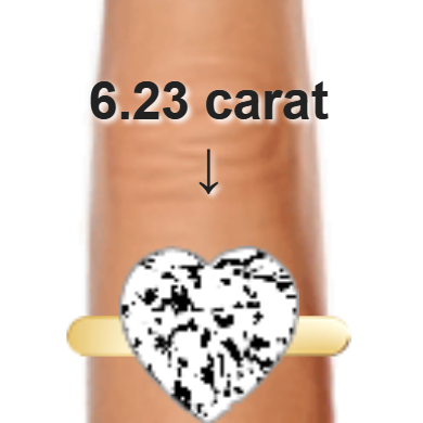 6.23ct heart diamond (12.07×12.07mm) shown on ring and finger