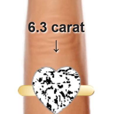 6.3ct heart diamond (12.12&times;12.12mm) shown on ring and finger