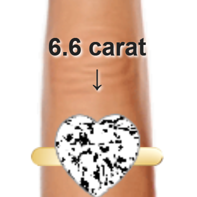 6.6ct heart diamond (12.31&times;12.31mm) shown on ring and finger