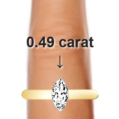 0.49ct marquise diamond (8.18×4.09mm) shown on ring and finger